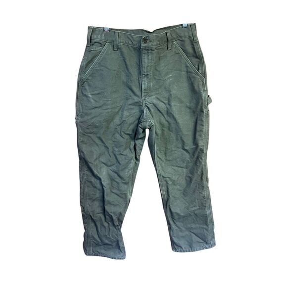 Carhartt  B111 Moss Green Flannel Lined Duck Loose Fit Pants Sz 33/29 - Picture 1 of 6